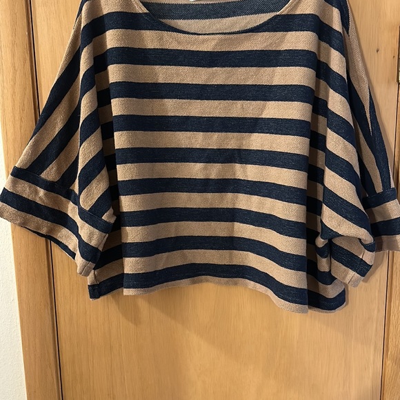 Journal Standard Luxe Striped Cropped Top Cotton Tan Navy Blue Size M-L - Picture 4 of 10